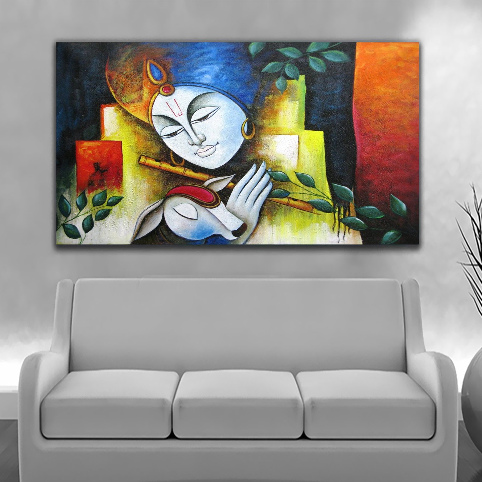 Lord Krishna Murli Premium Canvas Wall Painting decorative masterpiece for home decor